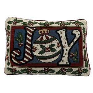 Christmas Tapestry Pillow Joy Holiday 12x8.5 Decorative Throw Ornament